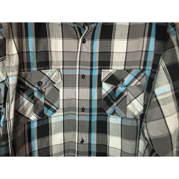 Beverly Hills Polo Club Black Label Blue Plaid Button Down Shirt Size L - Picture 5 of 12